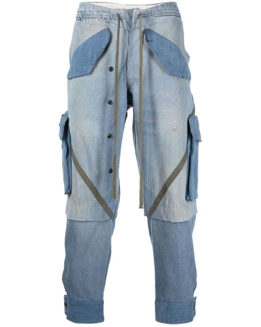 Greg Lauren panelled tapered jeans