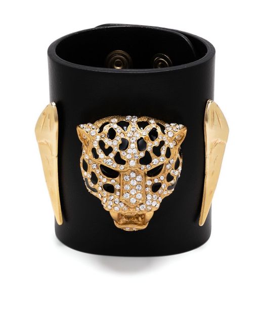 Roberto Cavalli Panther Head leather bracelet