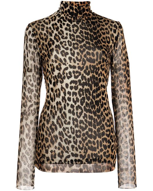 Ganni leopard-print long-sleeve top