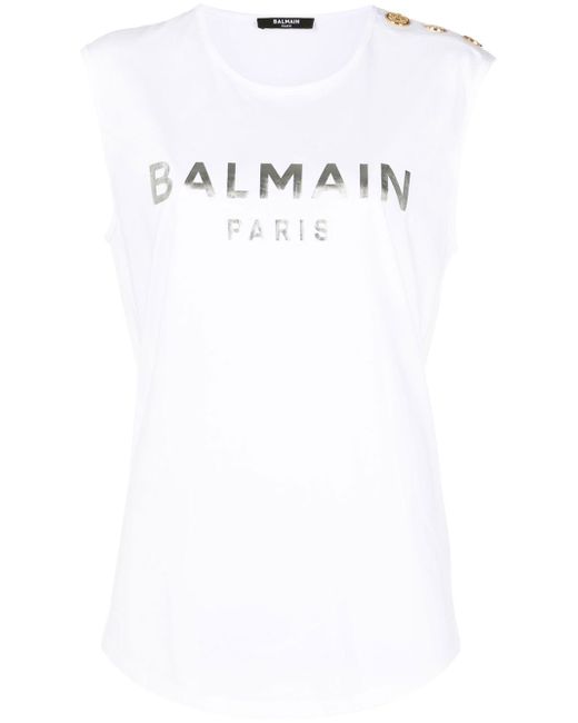Balmain metallic-logo sleeveless T-shirt