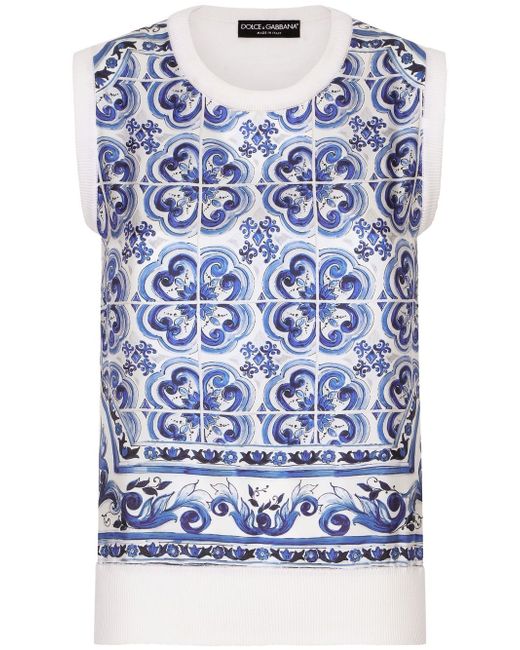 Dolce & Gabbana Majolica-print sleeveless knitted top