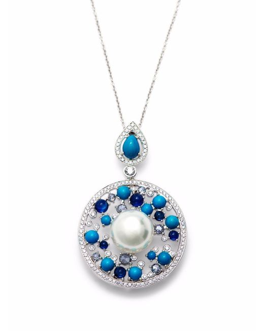 Autore 18kt white gold Grotto sapphire diamond turquoise and pearl pendant necklace