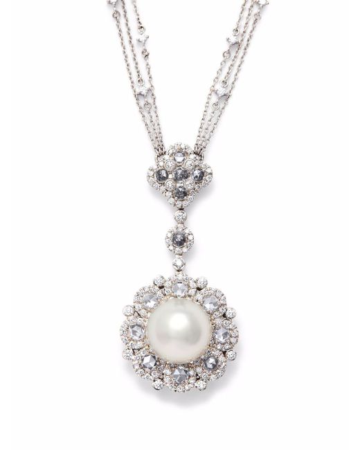 Autore 18kt white gold Rococo diamond and pearl pendant necklace