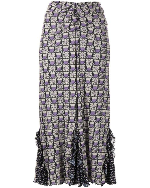 Anna Sui ruched floral-print midi skirt
