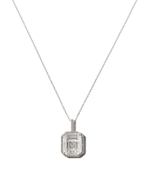 Mateo 14kt white gold M Initial diamond frame pendant necklace