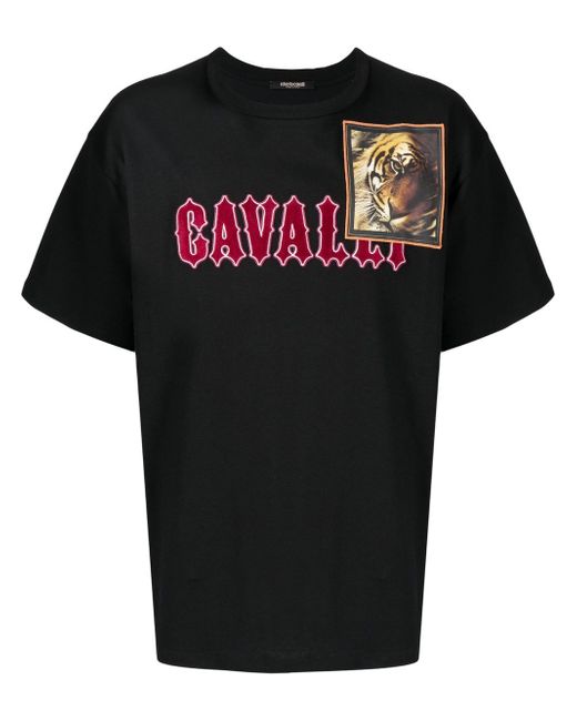 Roberto Cavalli tiger patch logo-lettering T-shirt