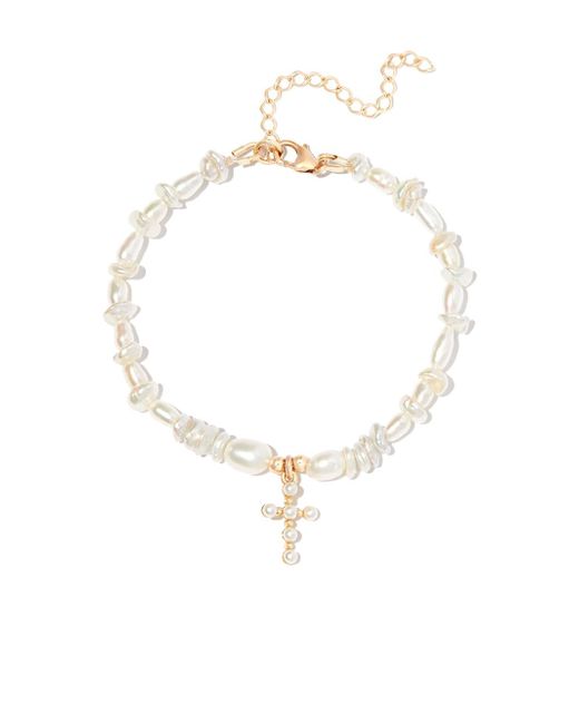 A Sinner in Pearls pearl beaded cross charm bracelet