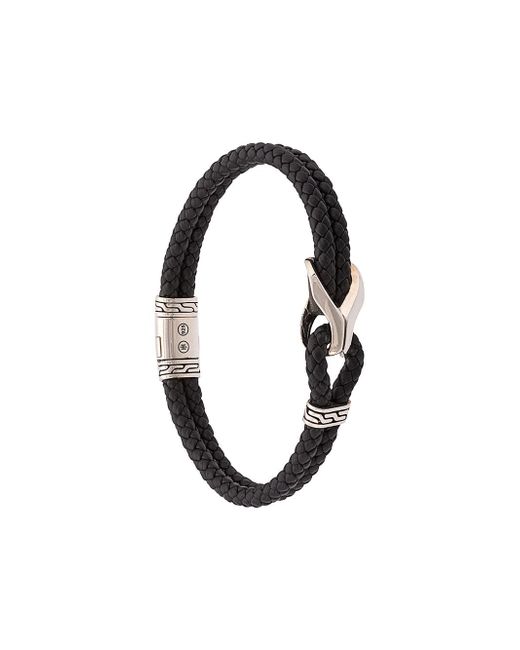 John Hardy Silver Classic Chain Woven Leather Bracelet with Station