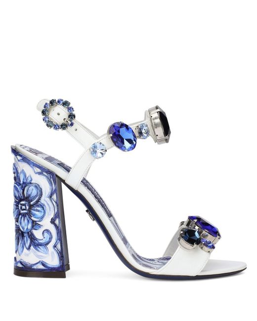 Dolce & Gabbana Majolica-print crystal-embellished sandals