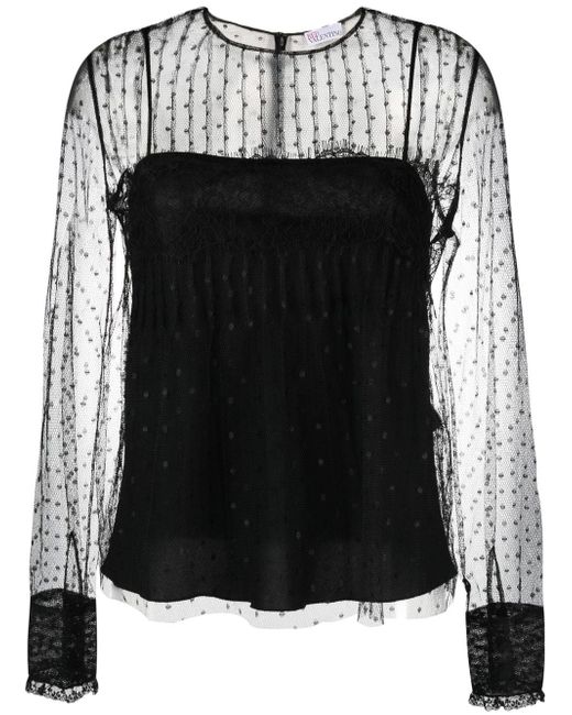RED Valentino sheer-panelled tulle blouse