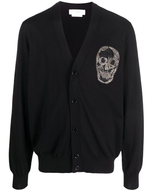 Alexander McQueen embellished skull-patch buttoned cardigan