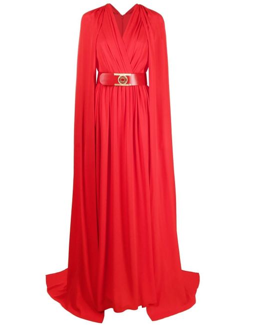 Elie Saab belted cape-effect silk gown