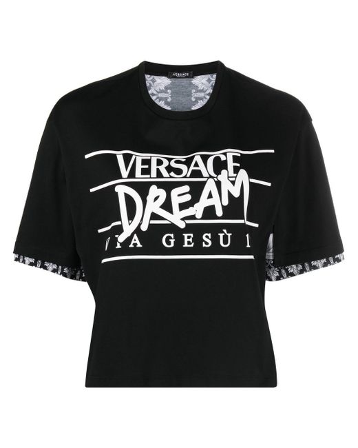 Versace Silver Baroque slogan-print T-shirt