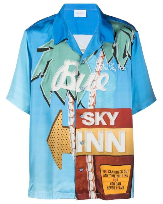 Blue Sky Inn graphic-print satin shirt