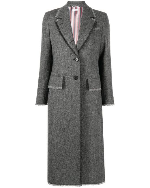 Thom Browne frayed trim single-breasted coat