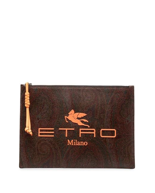 Etro logo-print canvas clutch bag