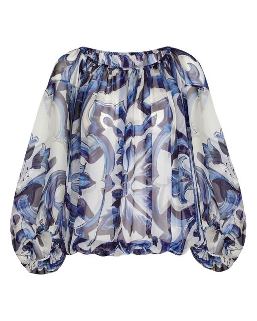 Dolce & Gabbana Majolica-print off-shoulder blouse