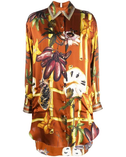 Camilla abstract-print longline silk shirt