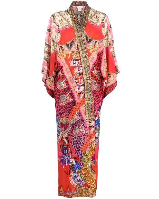 Camilla graphic-print silk kimono coat
