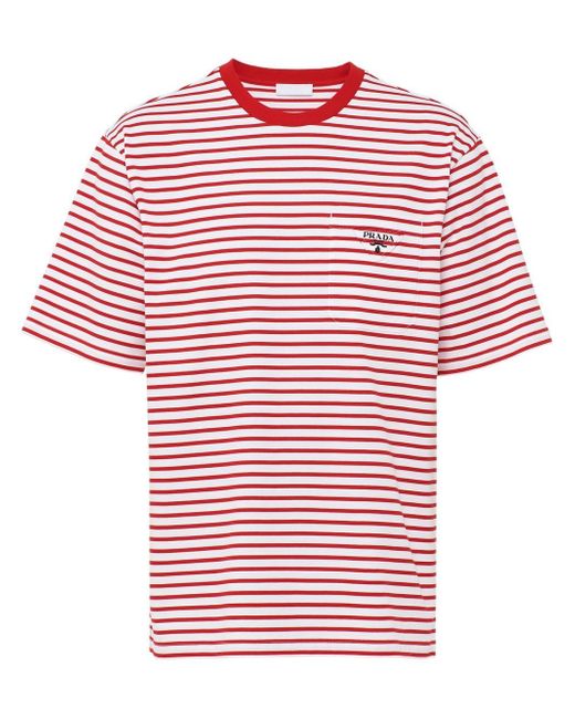 Prada striped triangle-logo T-shirt