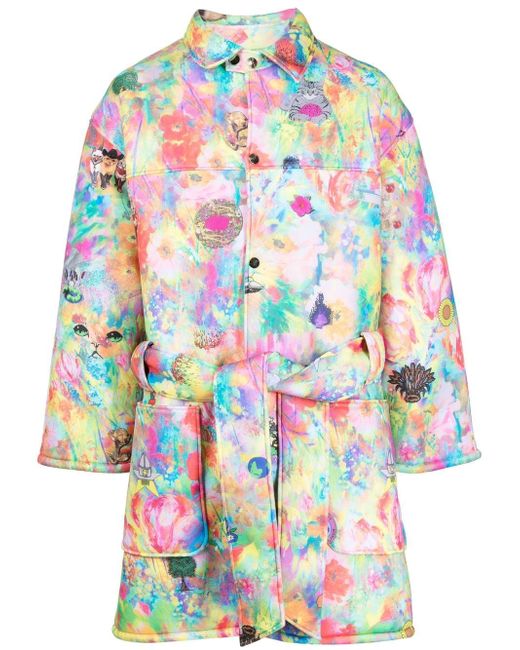Liberal Youth Ministry floral-cat print trench coat
