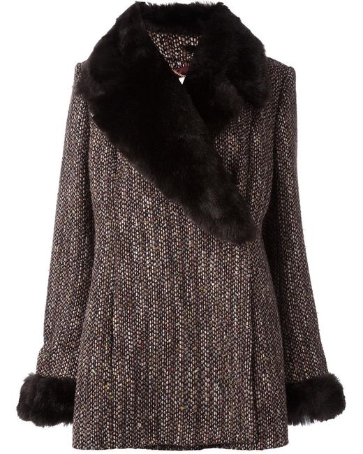 Celine removable faux fur collar coat