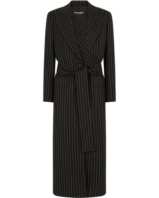 Dolce & Gabbana pinstriped single-breasted belted coat