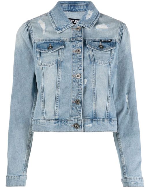 Dkny ripped-detailing cropped denim jacket