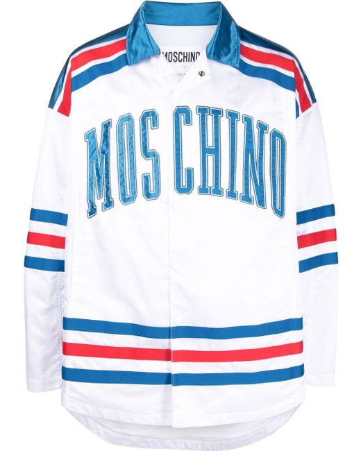 Moschino logo-patch striped coat