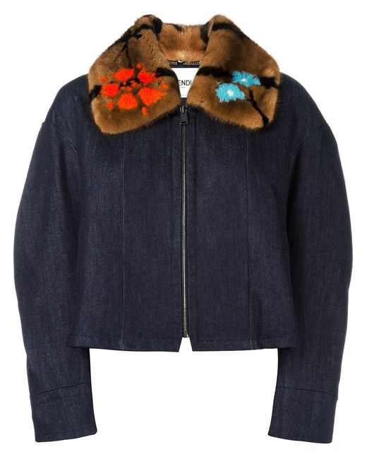 Fendi fur collar denim jacket 40 Silk/Polyester/Mink Fur/Spandex/Elastane
