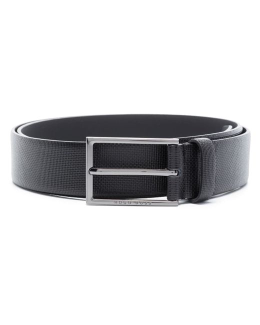Boss buckle-fastening leather belt