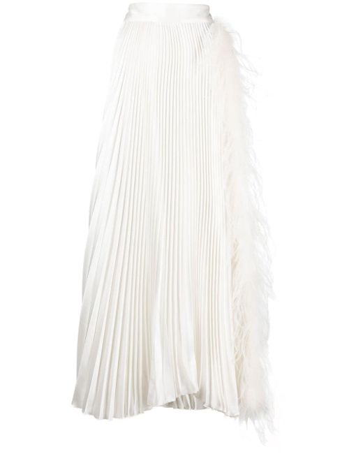 Styland feather-trimmed pleated maxi skirt