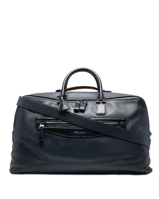 Santoni logo-debossed leather weekend bag