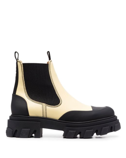 Ganni two-tone leather ankle boots