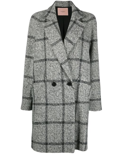 Twin-Set double-breasted check-print coat
