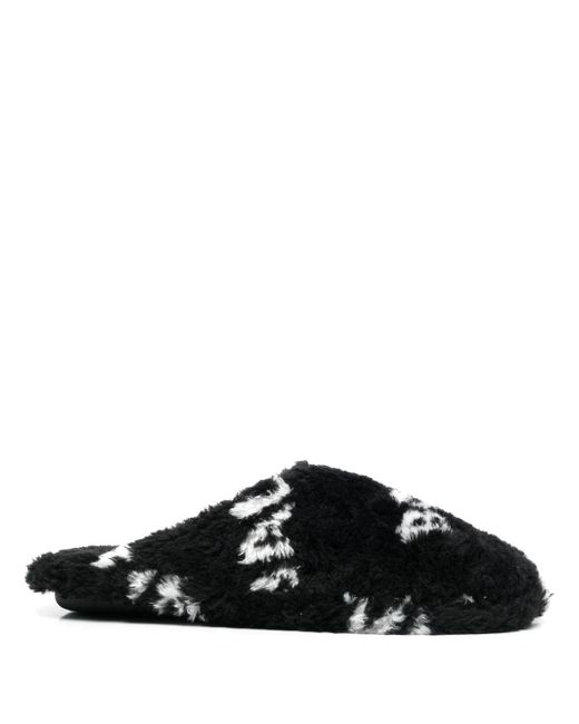 Balenciaga logo-print faux-fur slippers
