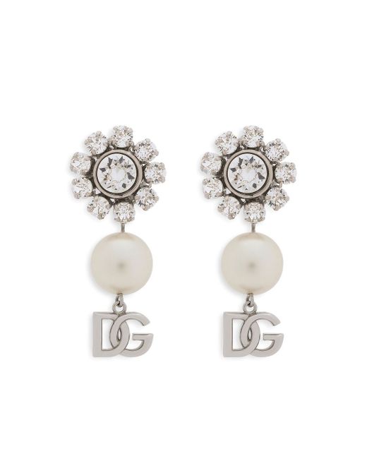 Dolce & Gabbana rhinestone and pearl logo earrings