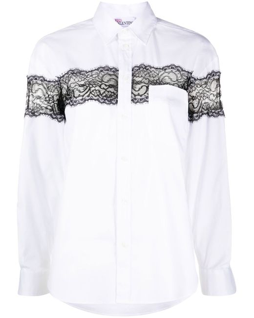 RED Valentino lace-panelled long-sleeve shirt