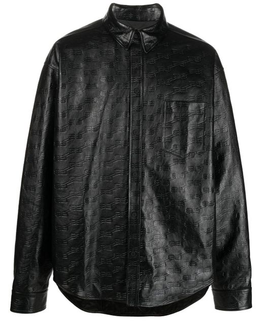 Balenciaga BB-monogram leather shirt jacket