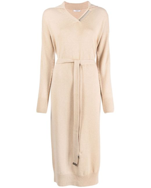 Peserico belted long-sleeve knitted dress
