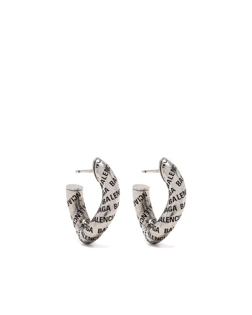 Balenciaga logo-engraved sculpted hoop earrings