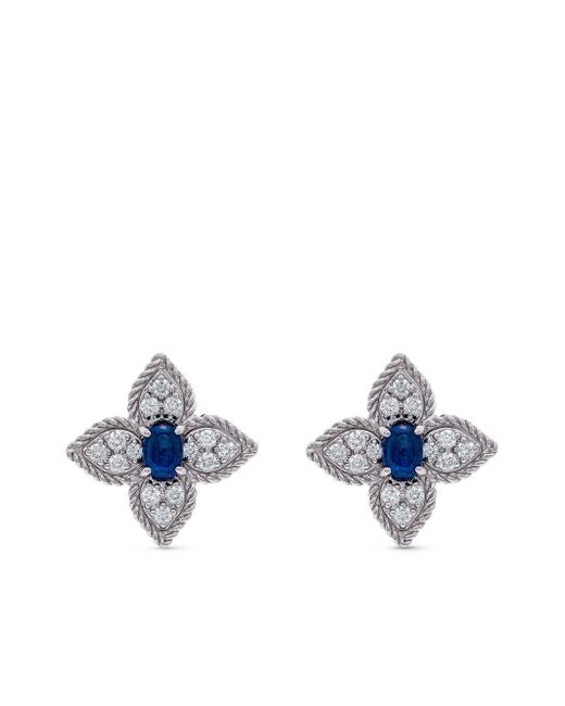 Roberto Coin 18kt white gold Princess Flower diamond and sapphire stud earrings