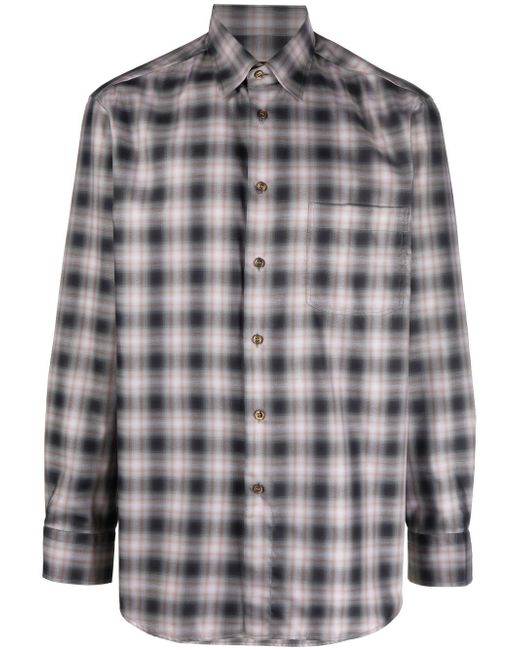 Brioni check-print long-sleeve shirt