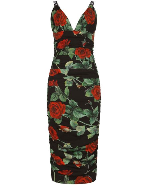 Dolce & Gabbana rose-print midi dress