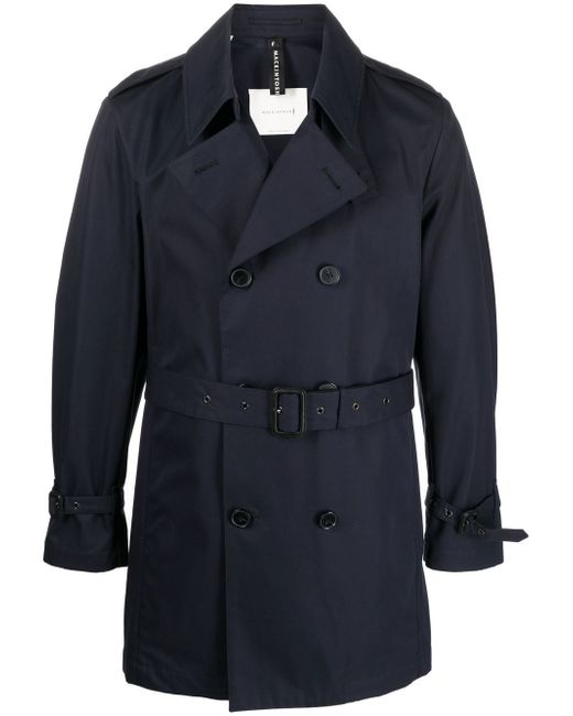 Mackintosh ST JOHN Navy Gabardine Cotton Short Trench Coat