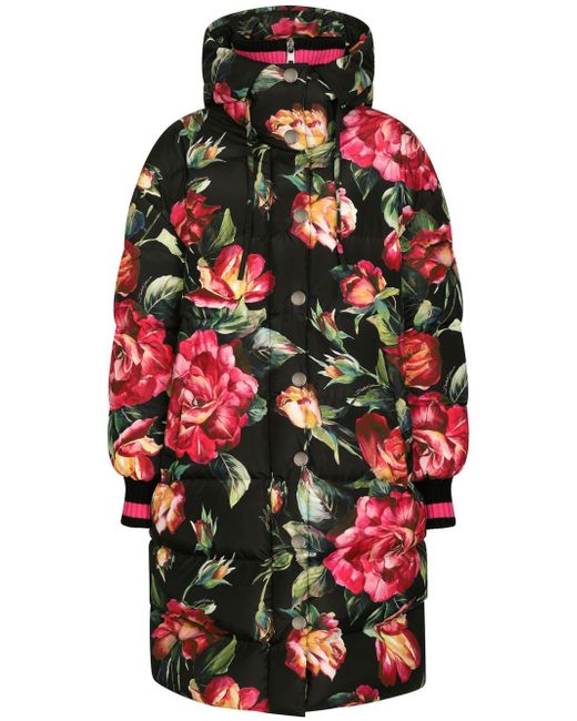 Dolce & Gabbana long floral-print down jacket