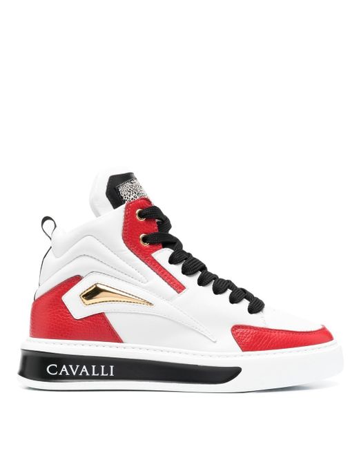 Roberto Cavalli Tiger Tooth panelled colour-block high-top sneakers