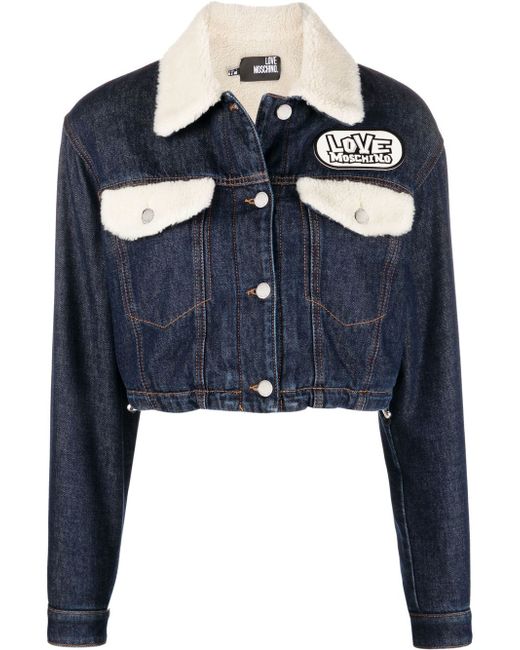 Love Moschino faux shearling-trimmed denim jacket