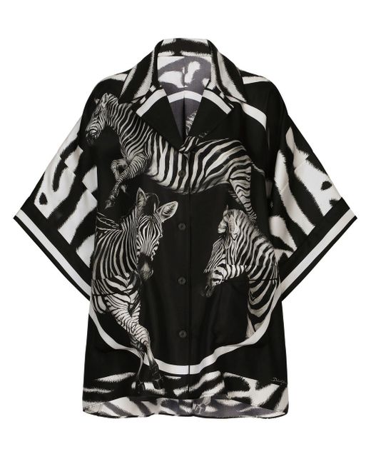 Dolce & Gabbana zebra print short-sleeved silk shirt