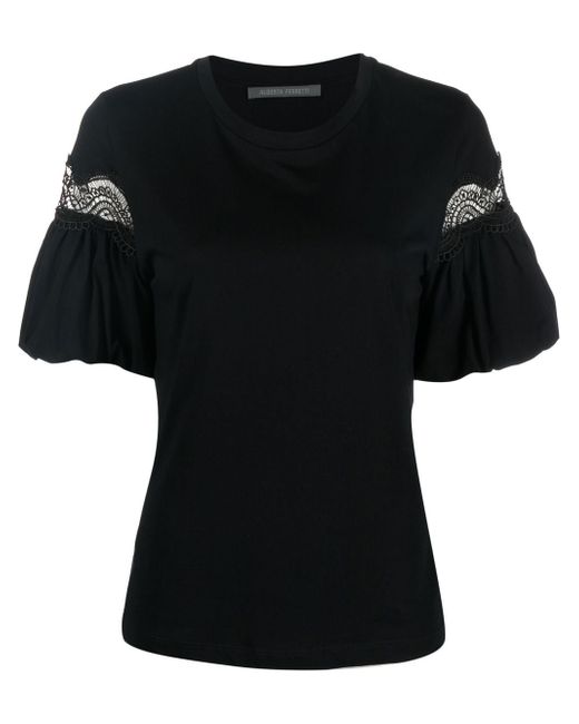 Alberta Ferretti lace-detail puff sleeve T-Shirt